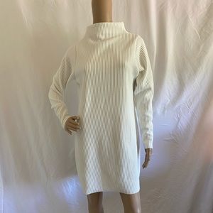 White HighNeck Thick Ribbed Oversized Jumper Dress